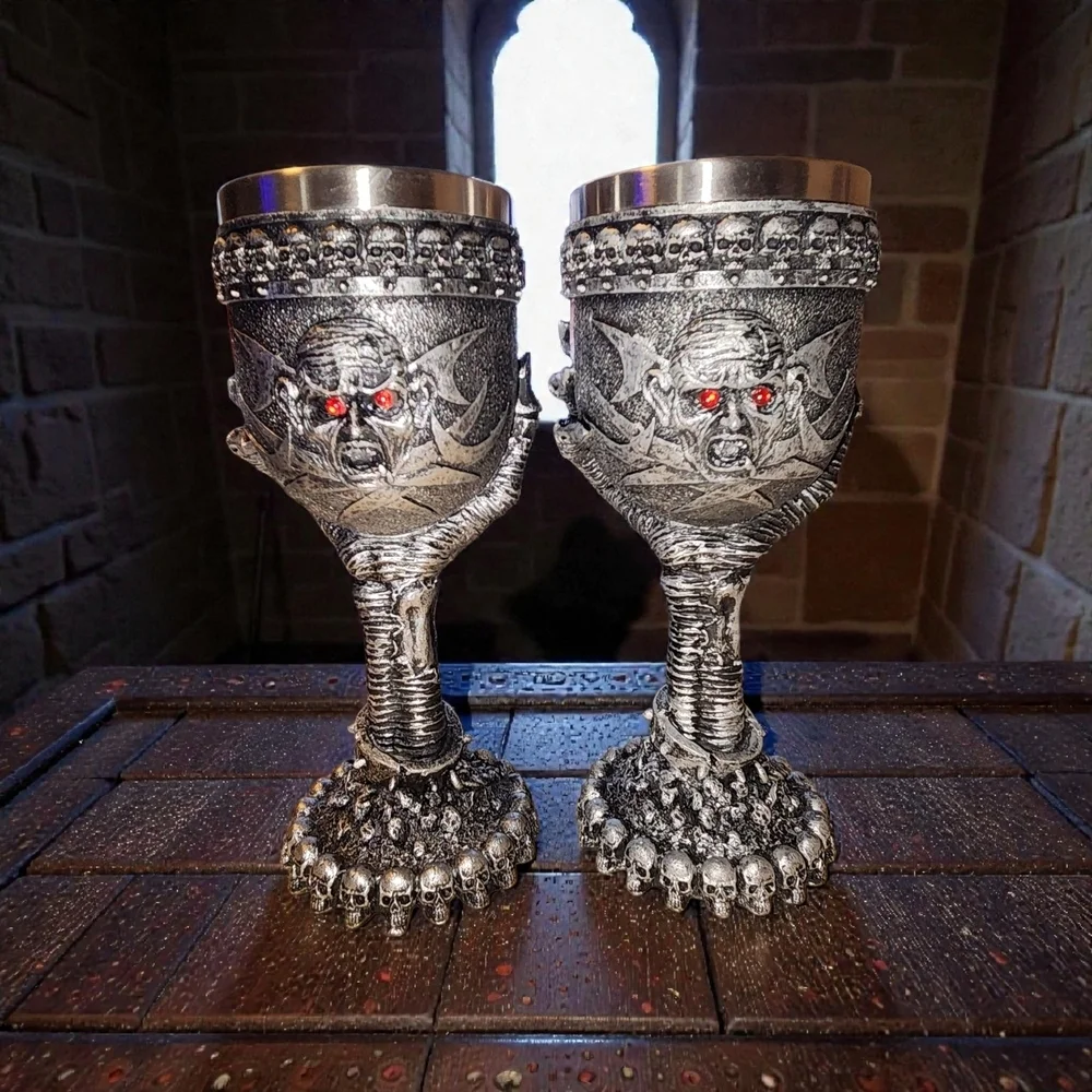 Gothic Skull Goblets with Red Accents